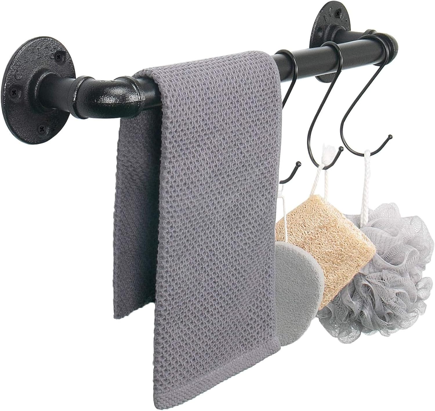 Industrial Pipe Towel Rack Towel Bar, Heavy Duty Wall Mounted Rustic Farmhouse Bath Towel Holder for Bathroom (Black, 32 inch)