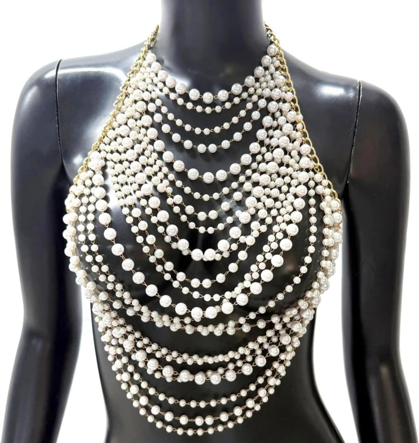 Sexy Pearl Top Backless Vest,Multi-Layered Summer Beach Beaded Harness Bra Chain Festival Rave Pearl Tassel Bralette Body Jewelry for Women