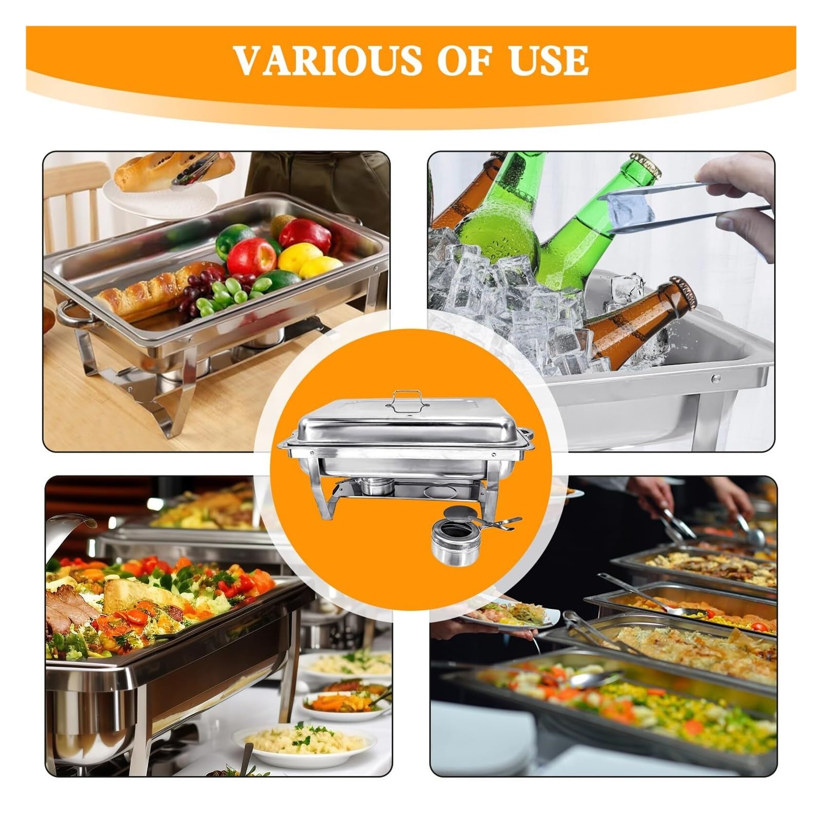 Juego de Buffet de Platos Calentadores de Acero Inoxidable