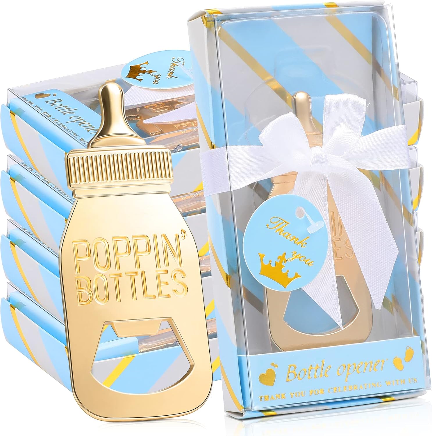 Chengu 50 Pieces Bottle Opener Baby Shower Favor Cute Bottles Baby Shower Souvenirs for Guest Prize Party Winner Boy or Girl Gender Reveal Thank You Present Party Decoration Supplies(Blue Box)