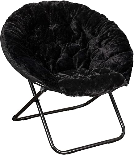 Flash Furniture Gwen - Silla plegable de gran tamaño, silla de luna de piel sintética negra, marco de metal negro, silla plegable portátil de 38