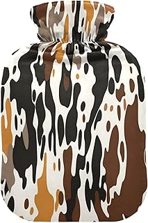 Wajiw Hot Water Bottle with Cover 1L Warm Water Bottle for Hot and Cold Compress Hot and Cold Therapies,Hand Feet Warmer,Cow Print
