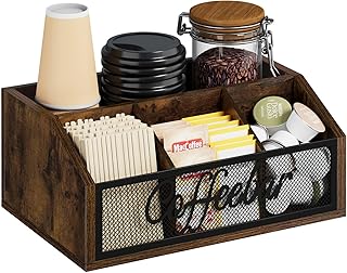 YINMIT Coffee Station Organizer for Countertop, Wood Coffee Bar Organizer with Removable Dividers for Pods, Syrup, Cups, Stirrer, Tea
