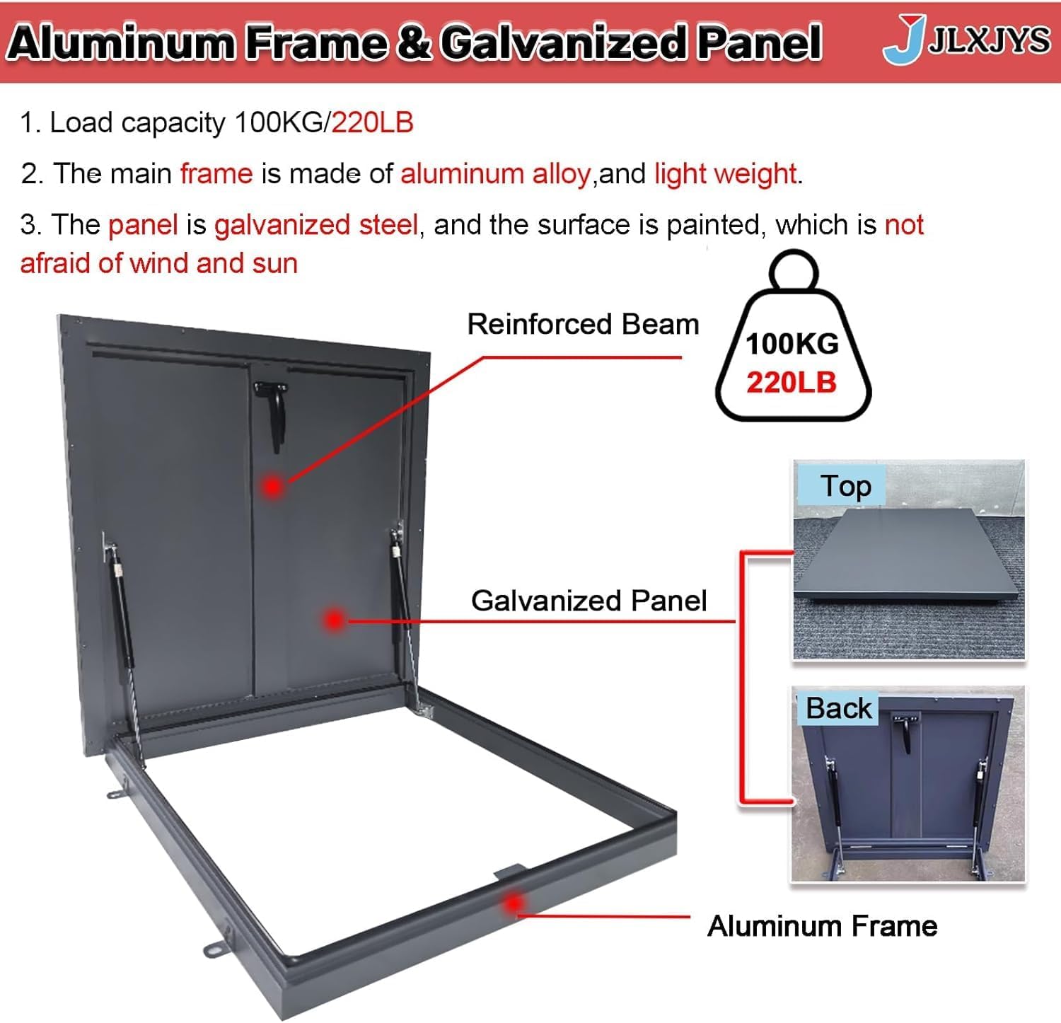 Commercial Steel Ceiling Access Hatch with Handle & Gas Strut, Roof Manhole Lid, Skylight Rain Cover, Durable Access Panel (29.5x39.4in / 75x100cm)