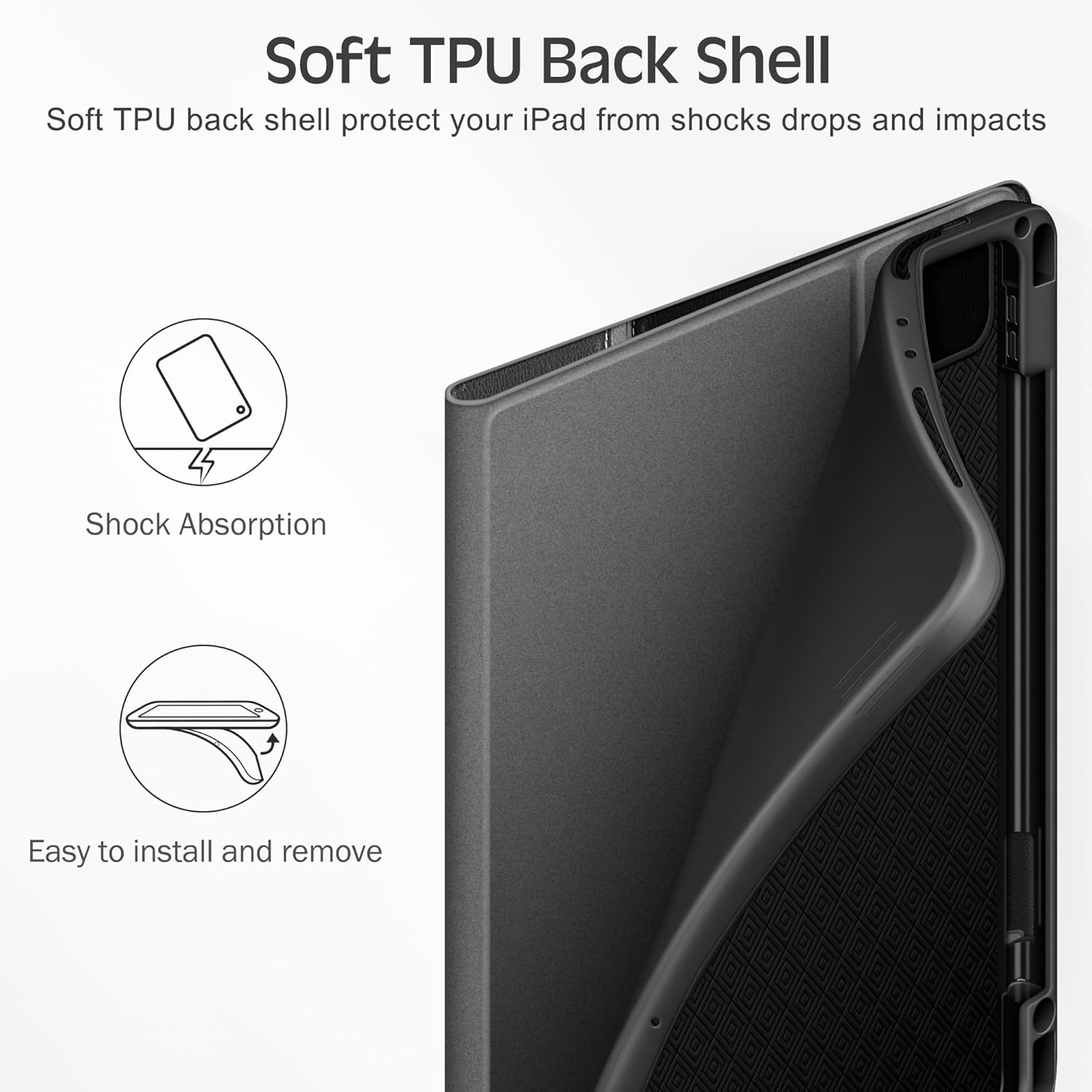 KingBlanc Case for iPad Pro 11-inch Case 4th/3rd/2nd Generation (2022/2021/2020) with Pencil Holder, Vegan Leather Bicolor Cover, Auto Sleep Wake, Apple Pencil 2. Charging, Multi-Angle Viewing, Black - Image 8