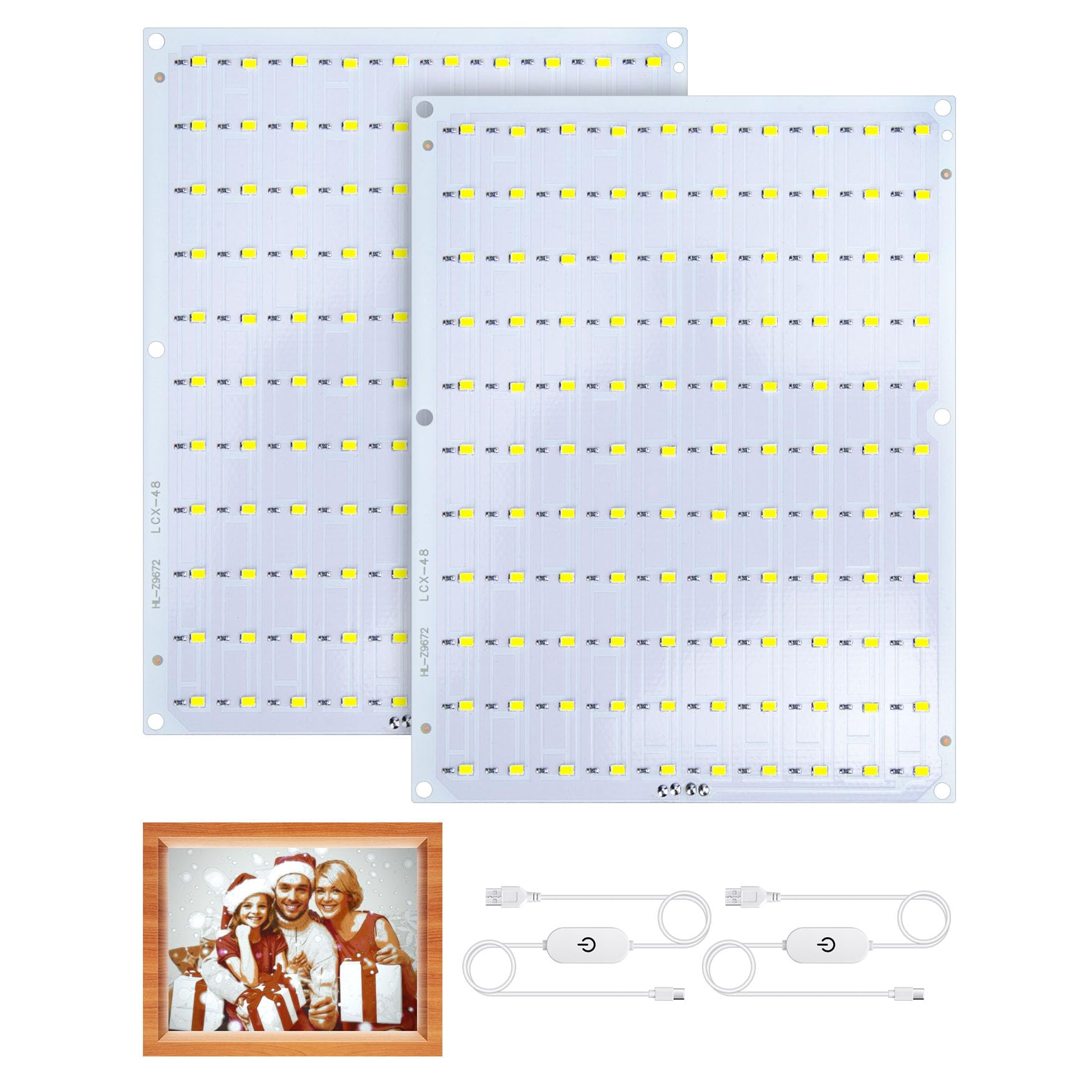 Lithophane LED Backlight Board Kit for BambuLab Sunlu CMYK Monochrome PETG PLA Filament 3D Printed Lithophanes, 156x120mm, 6500K White Light Kit, Adjustable Brightness, Powered via USB-C, 2 Pack