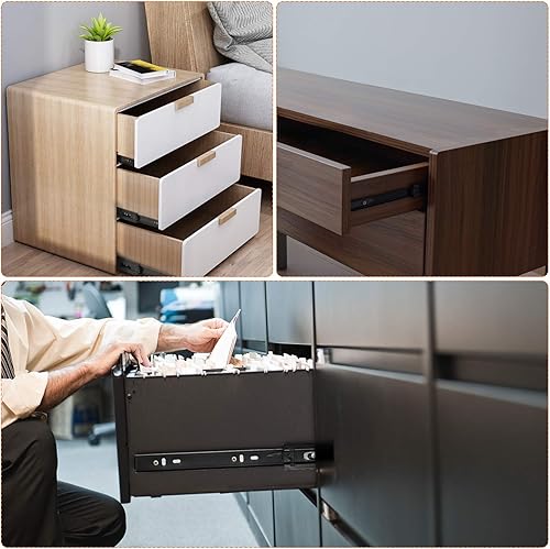 Miniatura 7 de 3 pares de correderas de cajón de 10 pulgadas, rodamiento de bolas de extensión completa resistente, rieles de cajón de montaje lateral, correderas