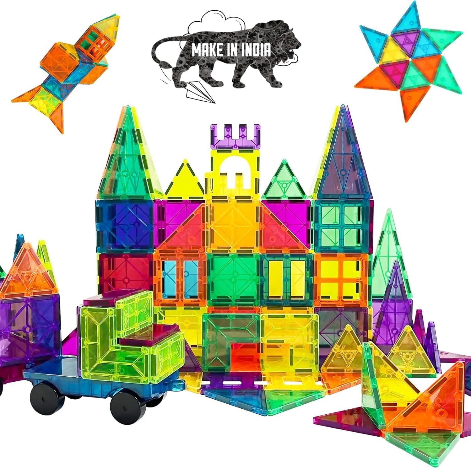 ANVIE & ABEER Set of 80 Pcs Magnetic Building Tiles for Kids, Educational Stacking Blocks for Boys Girls, Magnets Construction BlocksToys,Stem Preschool Toy (Big Tiles Set of 80 PCS with 1 Car Chasis)-picture-29