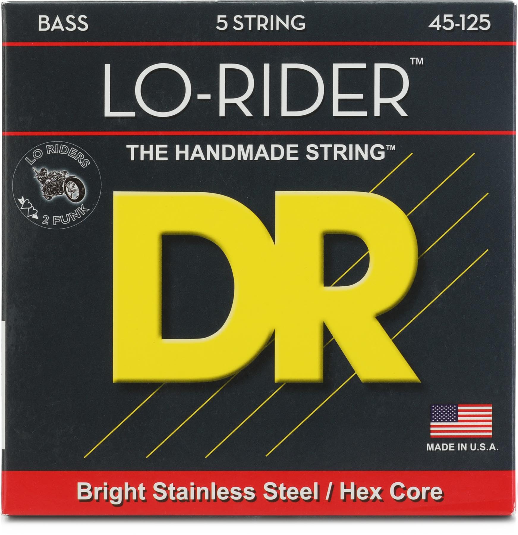 DR Strings MH5-45 LO-RIDER™ - Stainless Steel Bass Strings: 5-String Medium 45-125,White Black Red Blue