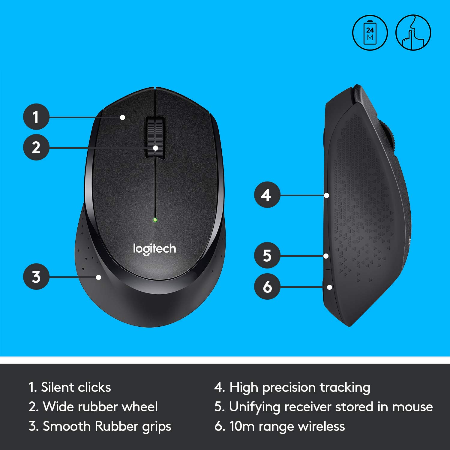 Logitech M330 Silent Plus Wireless Mouse Enjoy Same Click Feel with
