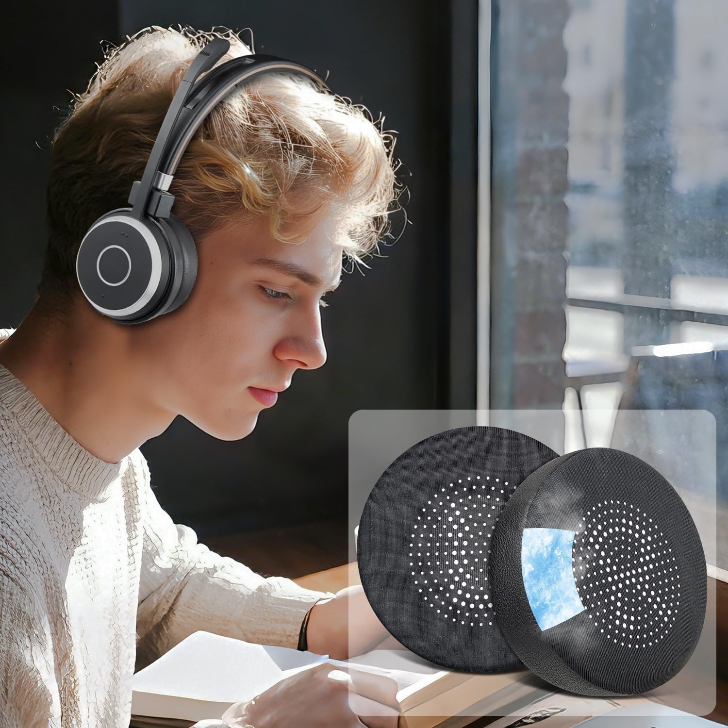 SOULWIT Cooling Gel Replacement Ear Cushions for Jabra Evolve 65(65UC/65MS), 20(20SE/20UC/20MS), 30(US/II), 40(UC/MS) Headsets - Black - Image 5