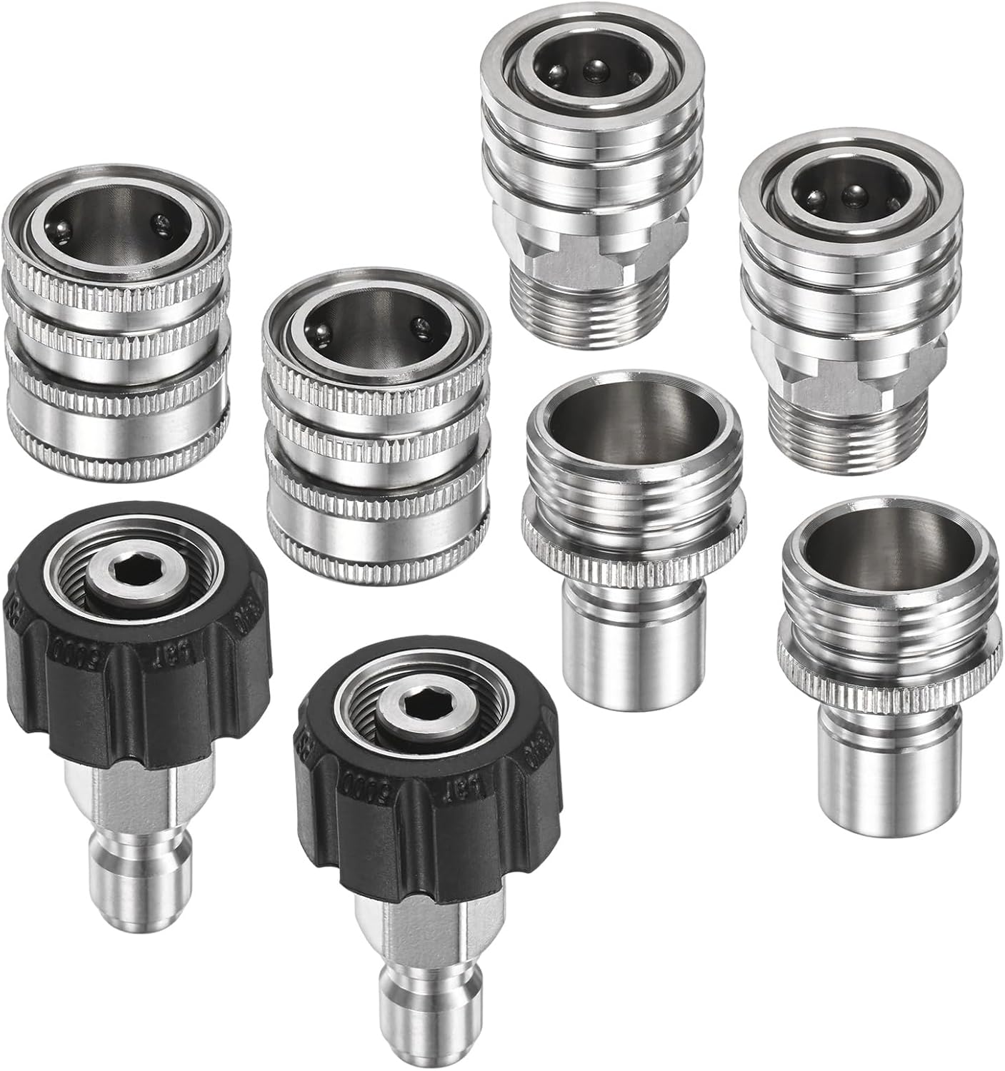 M METERXITY Pressure Washer Adapter Set, M22 to 3/8" Quick-Connect 3/4" to Quick Release for Pressure Washer Pump/Hose/Gun, Brass Connect Disconnect Fitting Kit, Set of 8 Pack