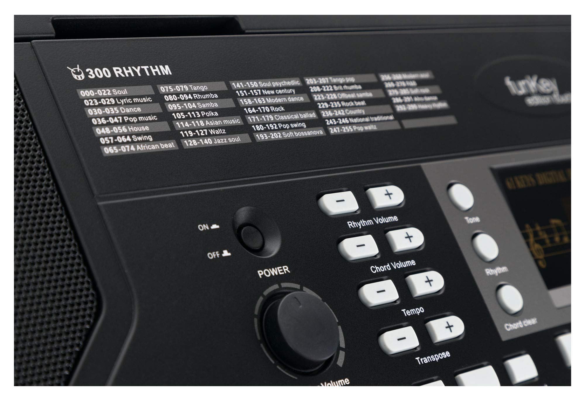 FunKey 61 Edition Touch Negro, Pantalla LC, 300 sonidos, 300 ritmos | 61 teclas estándar con respuesta táctil dinámica, 40 canciones demo, 8 pads de percusión, Función de transposición y split