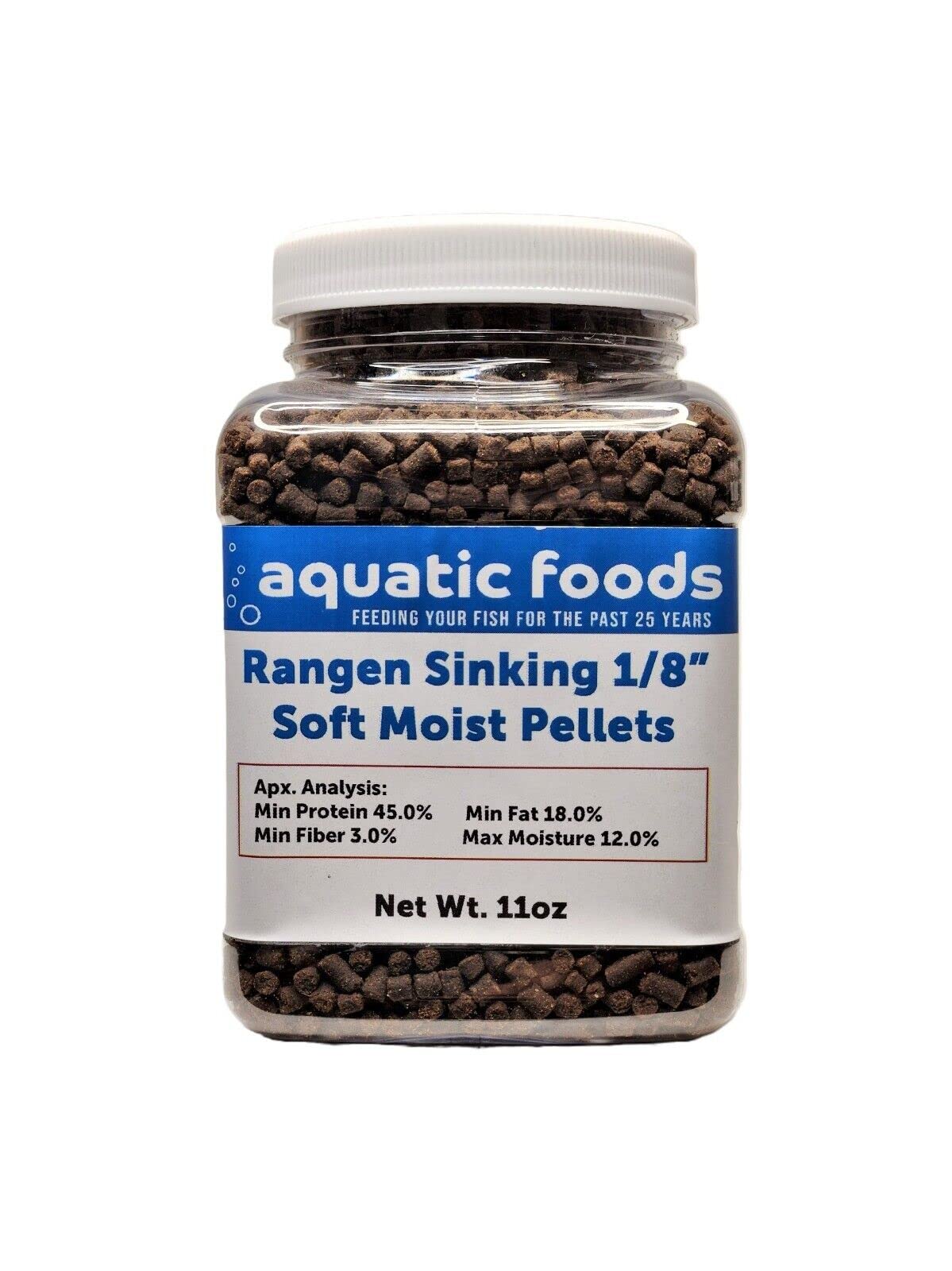 Aquatic Foods Inc. 1/8" Soft Moist Sinking Salmon Pellets for Juvenile Axolotls, Shrimp, Snails, Crabs, Small Amphibians, Bottom Tropical Fish...11oz