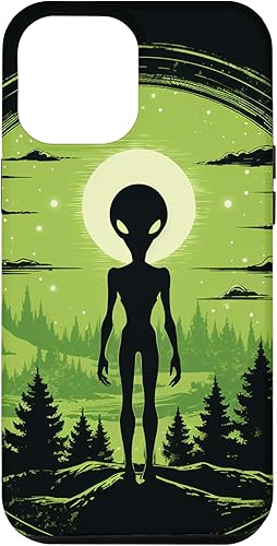 Vista 10 de iPhone 14 Pro Cute Green Alien Head UFO Space Face Alien Case