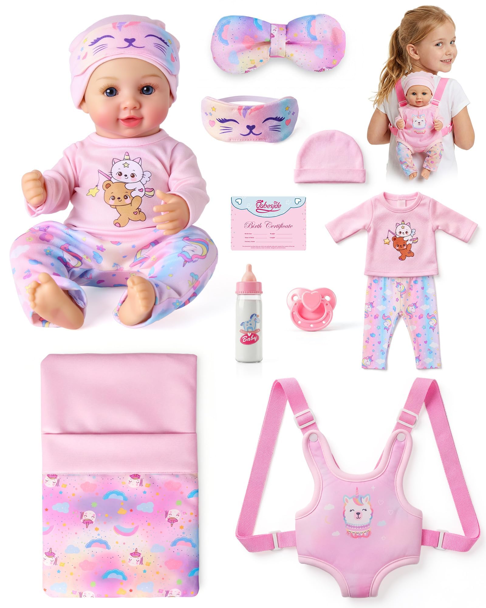 12inch Baby Doll Set with Strap Carrier, Realistic Full Vinyl Body