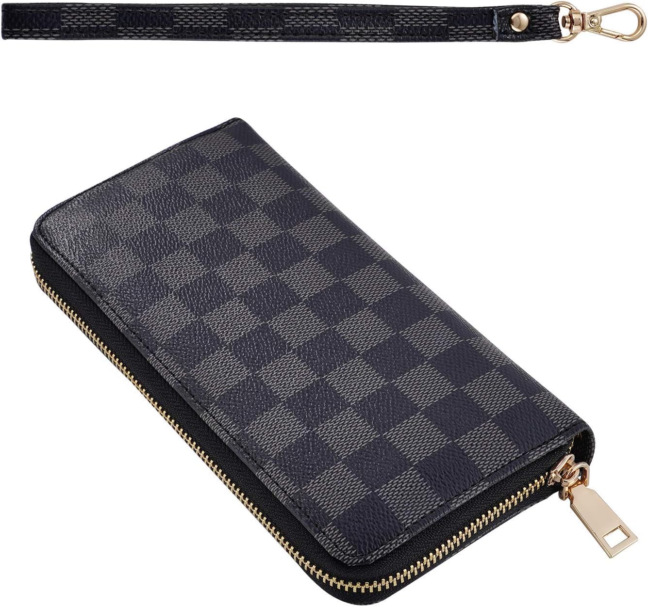 RFID Blocking Wallets for Women, Checkered Clutch Travel Wallet Zip Around with Multi Card Phone Passport Holder Organizer