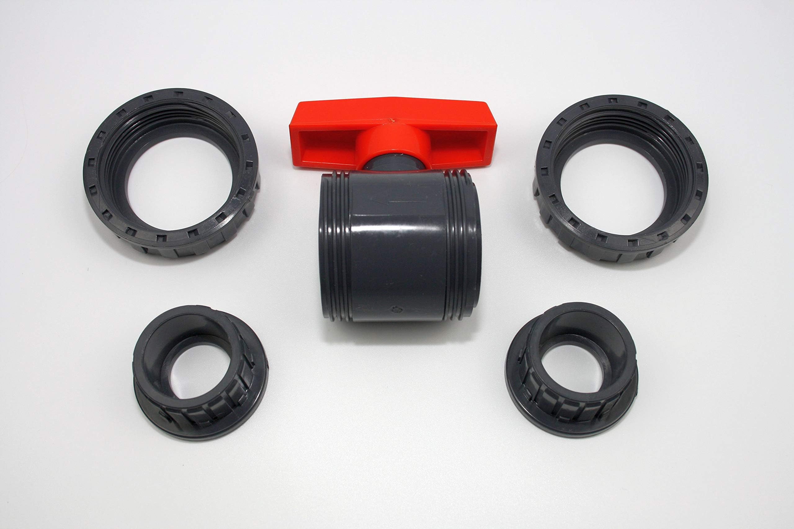 Válvula de bola profesional, 63 mm, con 2 manguitos adhesivos de PVC, U 10 bar, DIN 8063