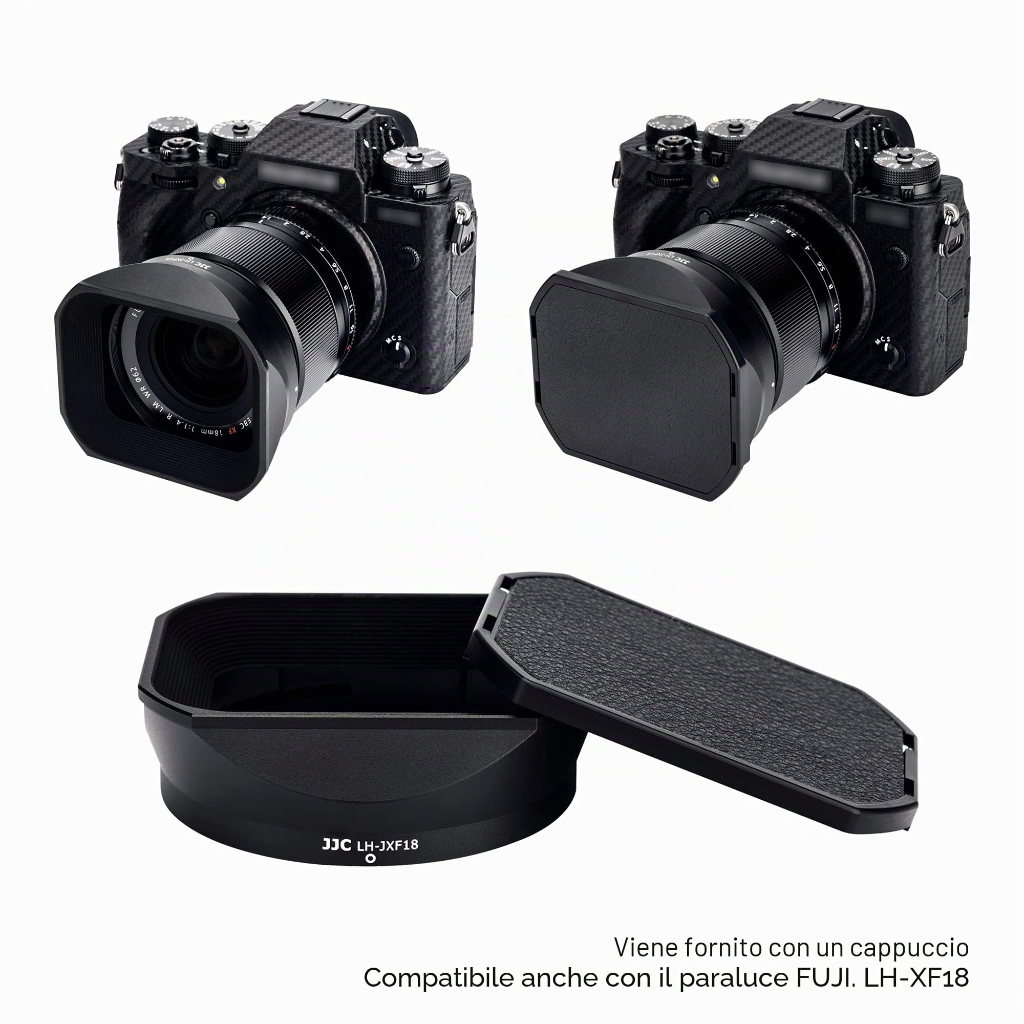 JJC LH-XF18 Paraluce in Metallo per Obiettivo Fujifilm Fujinon XF18mm F1.4 R LM WR, Paraluce Quadrato con Cappuccio Sostituisce Originale Fuji LH-XF18
