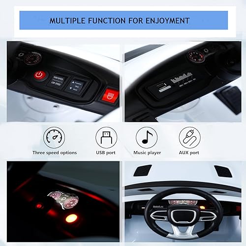 Miniatura 5 de Auto de paseo para niños de 12 V con control remoto para padres, potente motor de 2 x 390 W, pedal de pie, 3 velocidades, USB, MP3, luces LED,