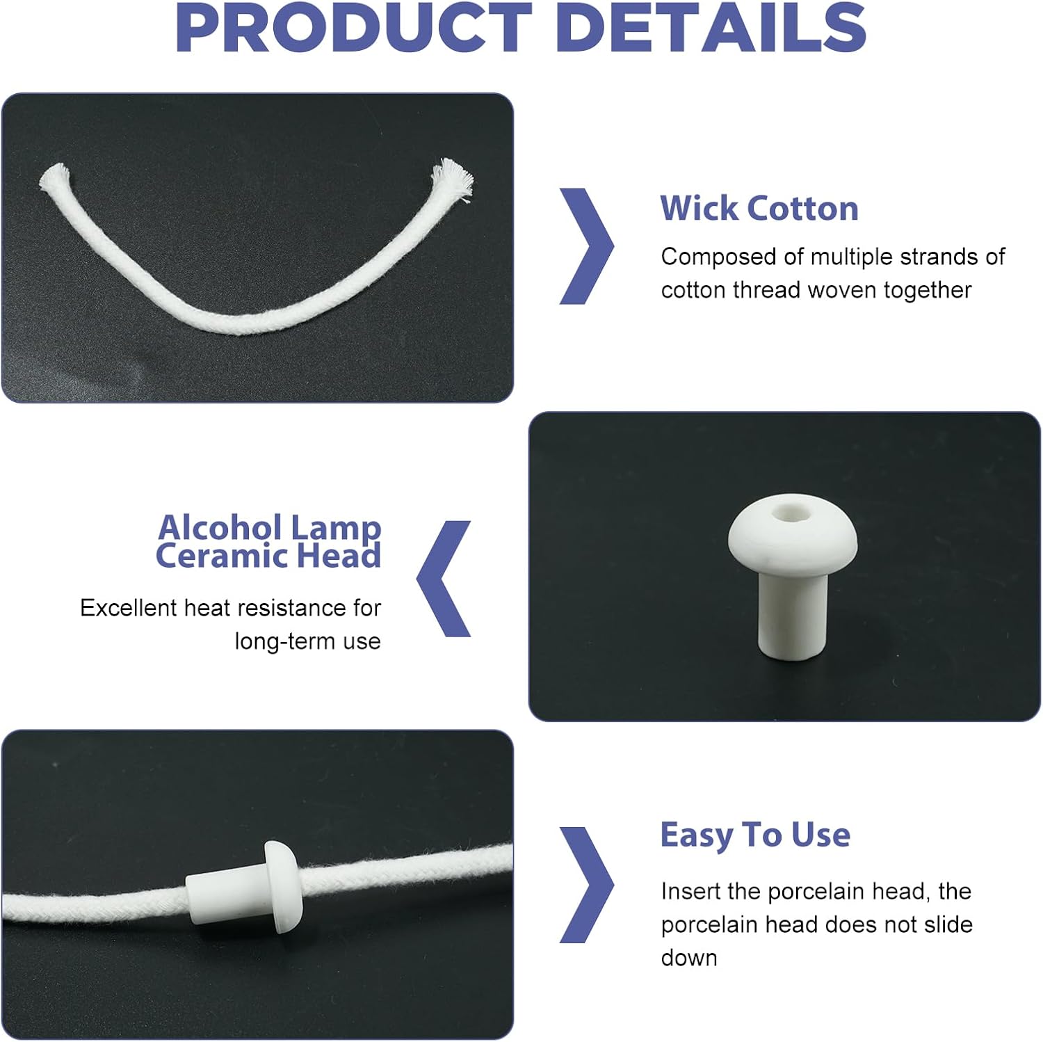 10 PCS Oil Lamp Wicks - Round Cotton Oil Candle Wicks with Glass Tube Holder, Replacement Wick for Oil Lamps, Emergency Lighting and Laboratory Use