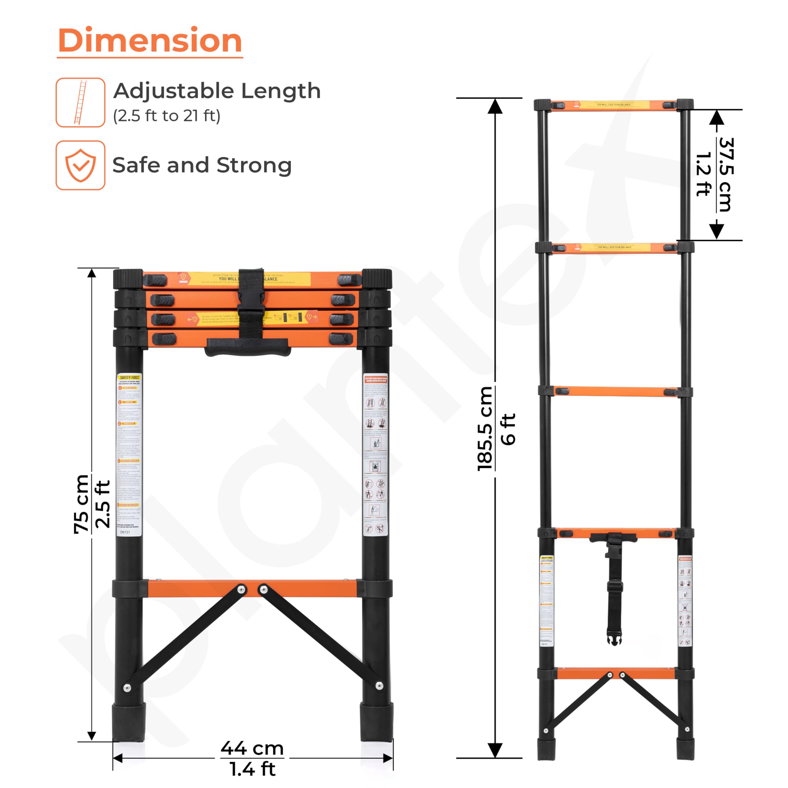 Plantex 1.9m (6.23 ft.) Telescopic Ladder/Carbon Steel 5-Steps Portable & Compact Ladder/Foldable Multipurpose Collapsible Ladder for Home & Outdoor Use - (Orange) — Amazon image 2