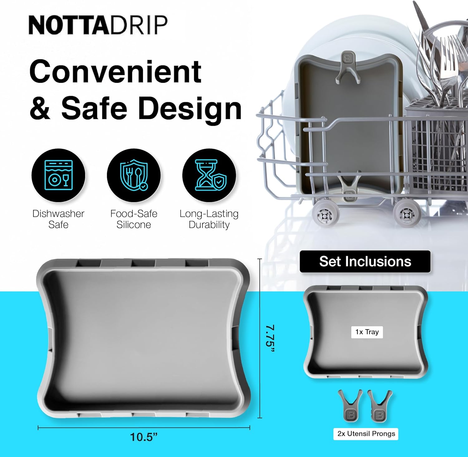 Nottadrip Silicone Spoon Rest for Stove Top - Kitchen Spoon Rest for Countertop, Ladle Holder, All in 1 Serving Station, Elevate Handles, Drip to Tray, Mess Free - 3PC Set No Trivet - Gray