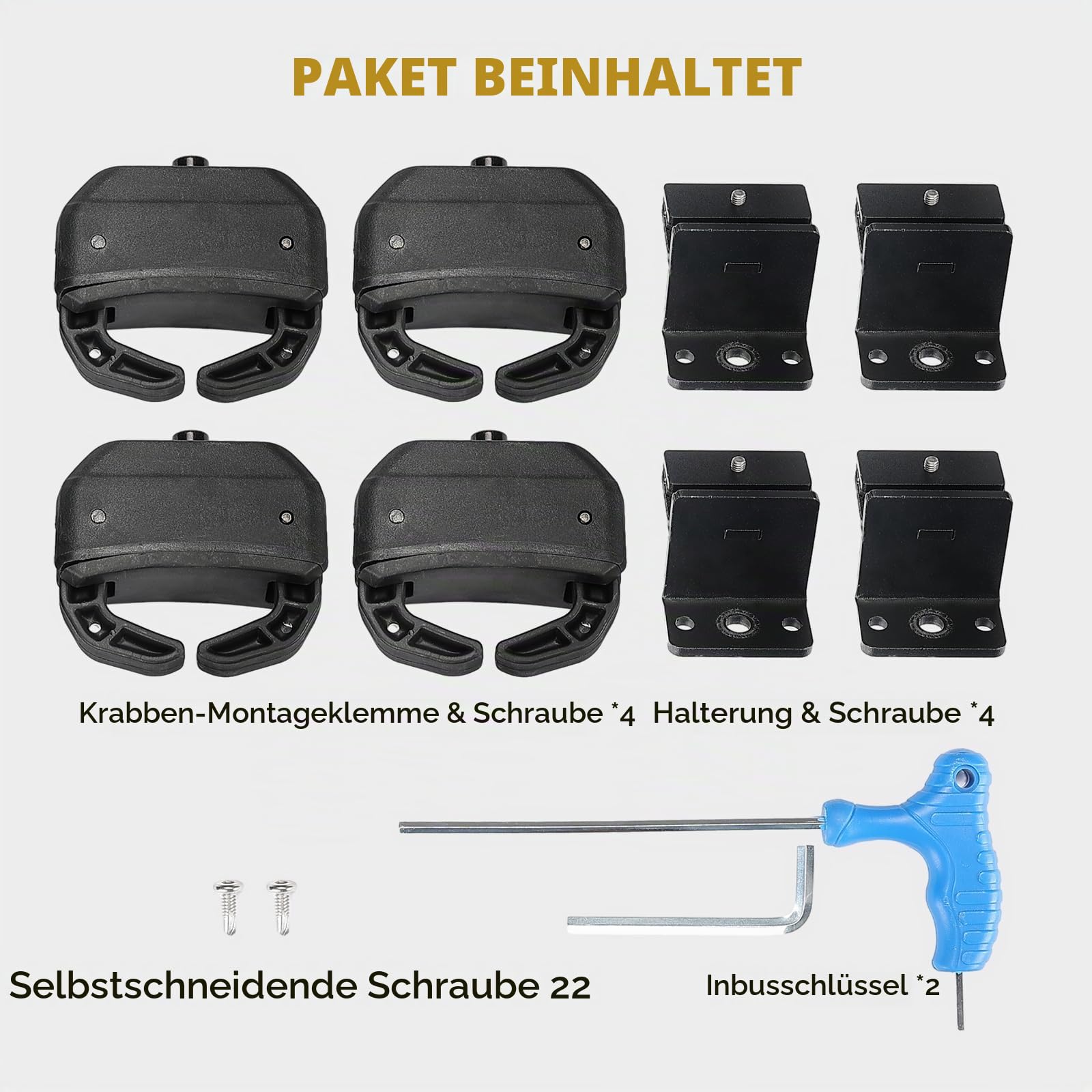 BougeRV Sonnenkollektor-Krabben-Montageset für Autos mit Querstangen, Dachträgerklemmen, passend für die meisten Gepäckträger ohne Bohren, 100 bis 200 Watt Solarmodul-Montagehalterungen,