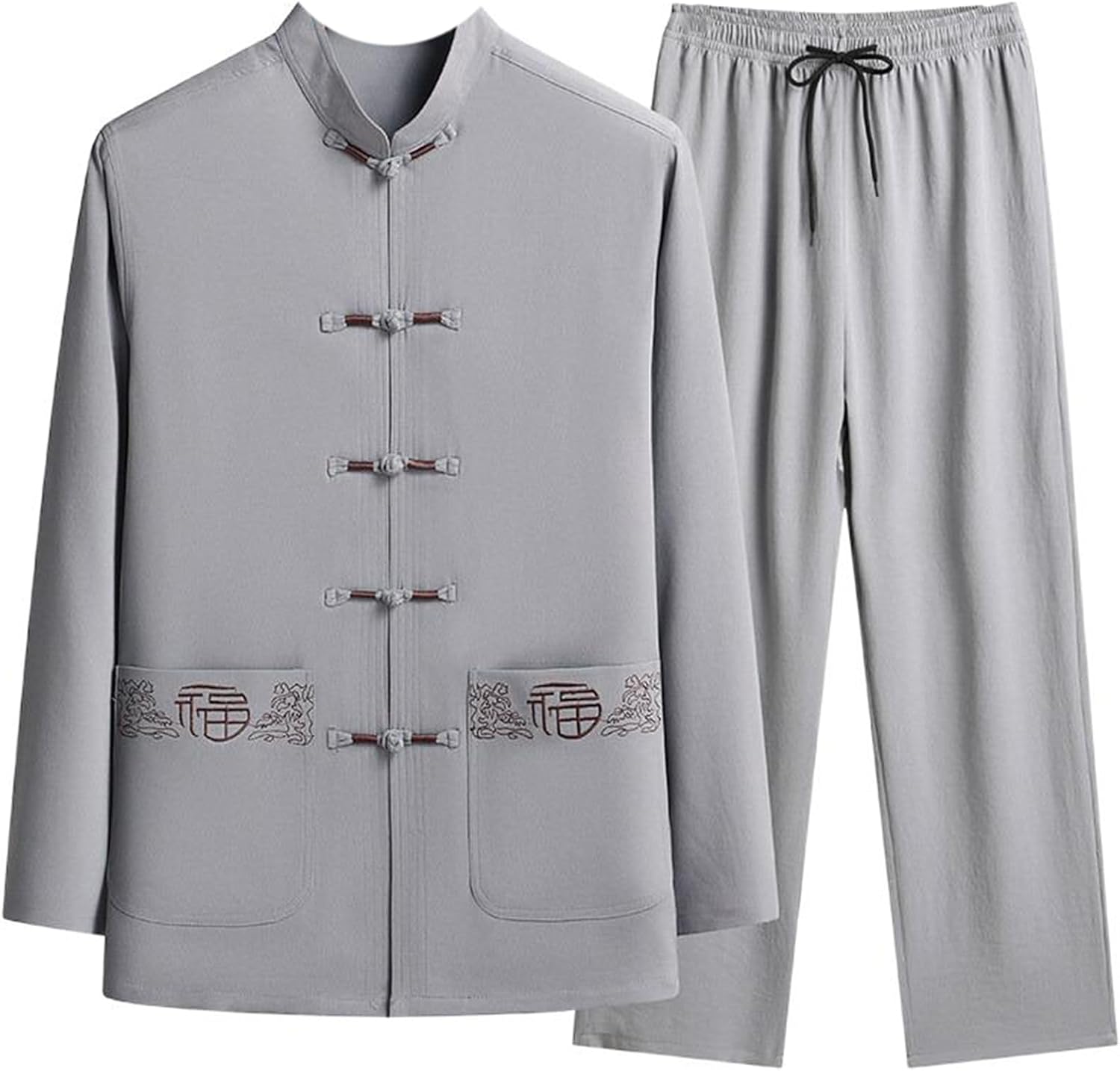 Men's Ice Silk Tang Suit Set, Spring and Autumn Middle-Aged and Elderly Casual Chinese Style Daddy Suit