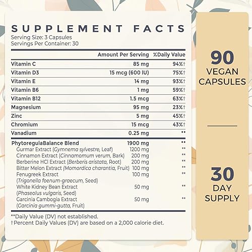 Miniatura 2 de 16 en 1 Blxxd Sugr Effective Gymnema Sylvestre Suplemento de 2100 mg  con berberina, canela, melón amargo  Vitaminas, magnesio y cromo  Sin OMG  90