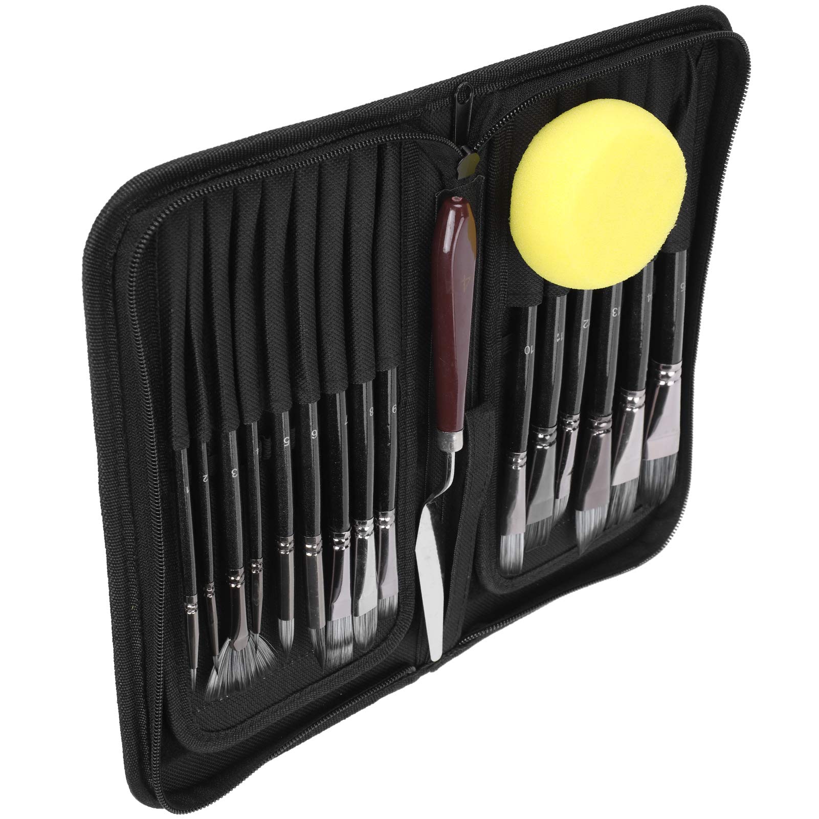 Ensemble de pinceaux à Peinture en Nylon Gouache, Sac de Rangement pour éponge de Peinture à l'huile Acrylique, Fournitures d'art Noir