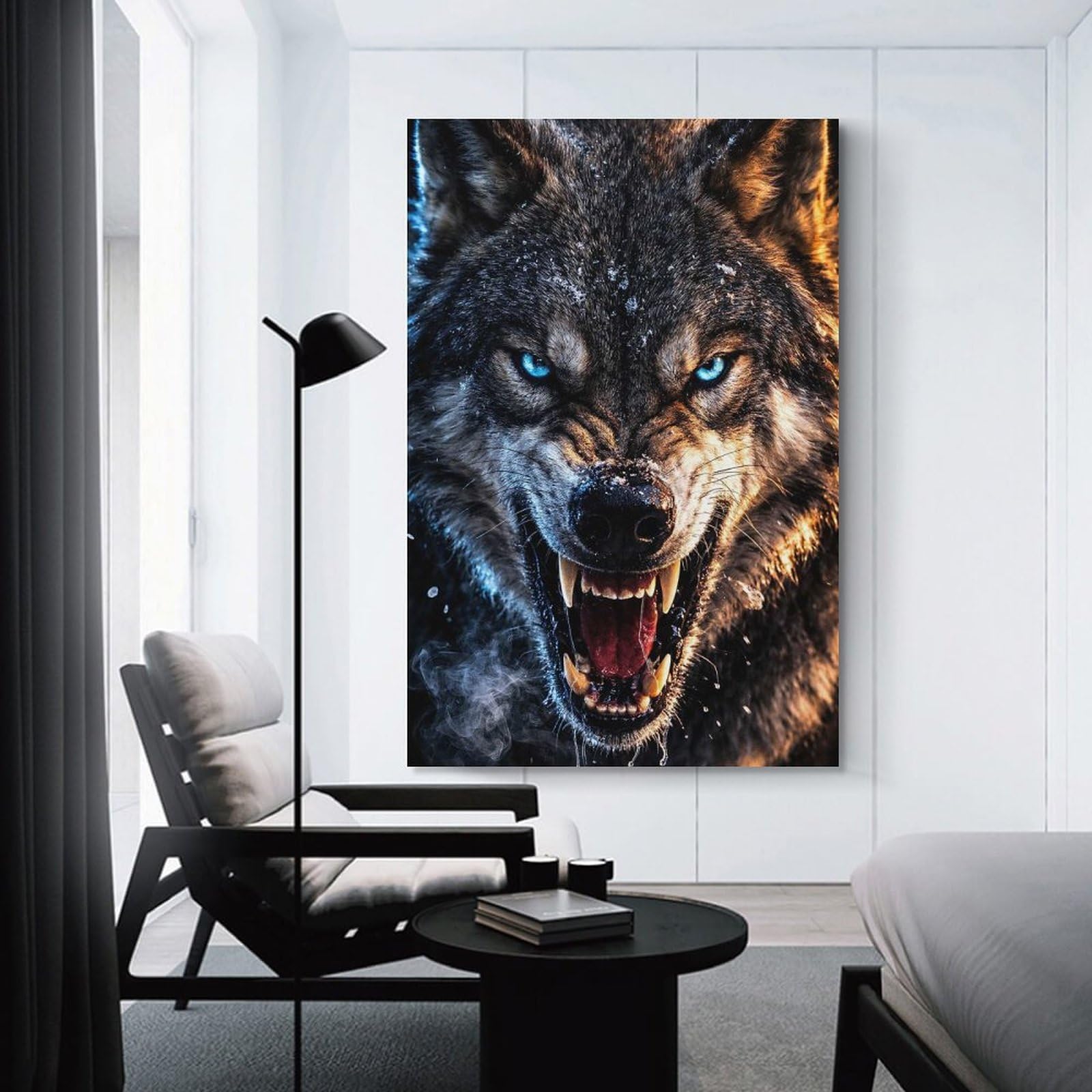 Junmoney Fierce Wolf with Glowing Blue Eyes Room Decor Wall Art, 08x12inch(20x30cm), for Hallway, Lounge Or Guest Room, Gift Idea for Housewarming And Birthdays