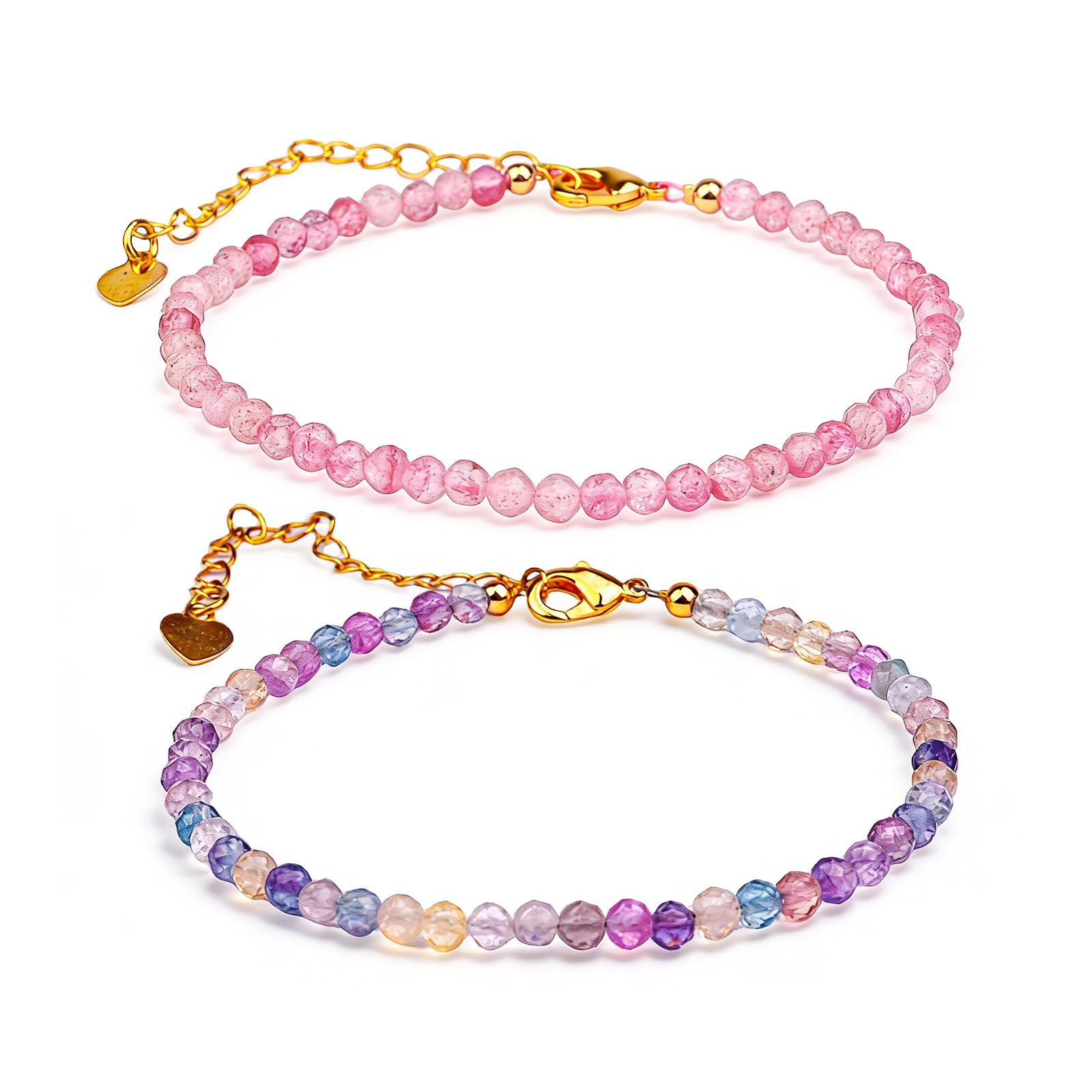 Mwmoeen Echtes Naturstein Armband 2er Set Damen, Naturdiaman