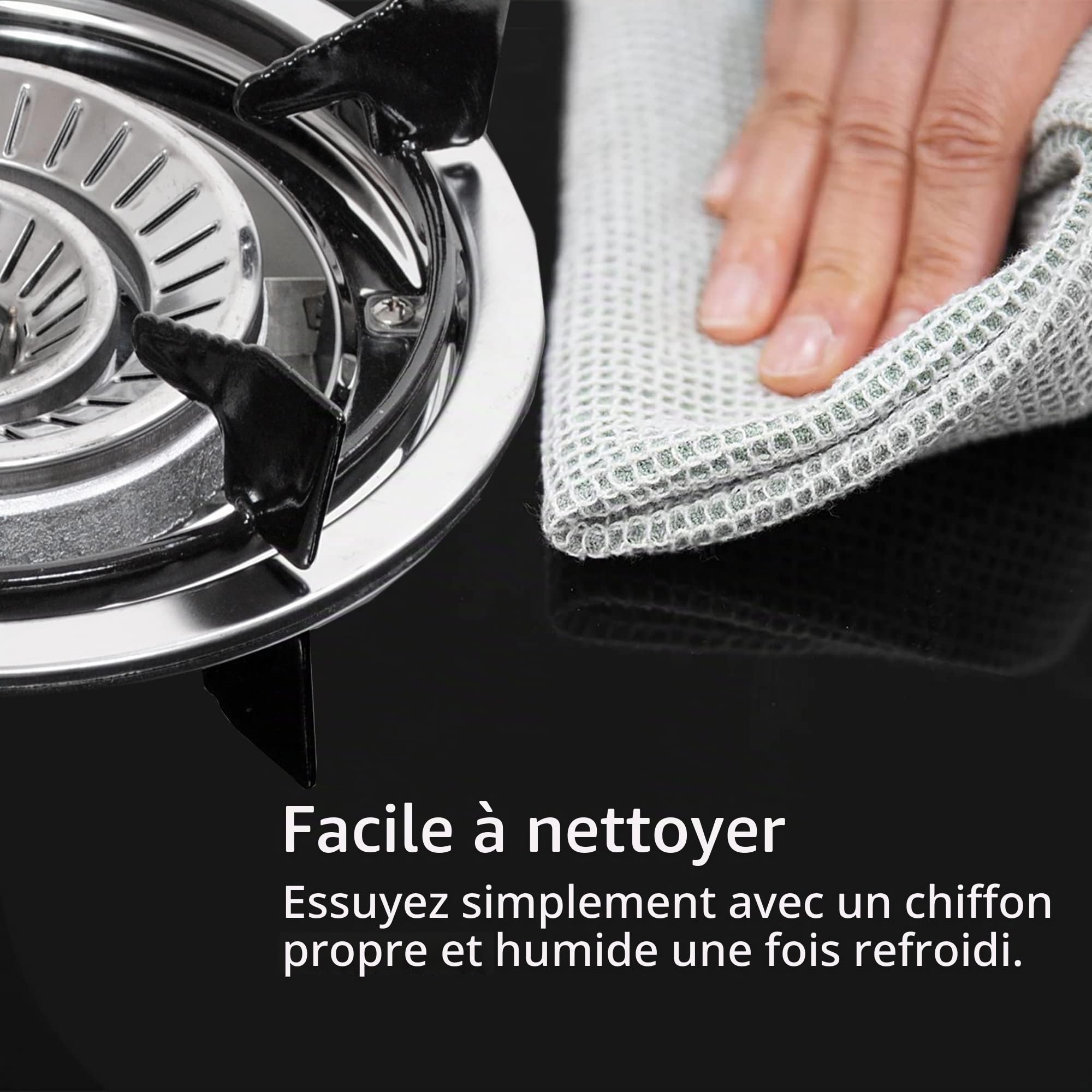 NJ NGB-S1 Réchaud gaz Portable Intérieur - Plaque de cuisson Gaz Autoportante en Verre Noir à Gaz avec Brûleur GPL pour Caravane et Camping Extérieur 4,2 kW