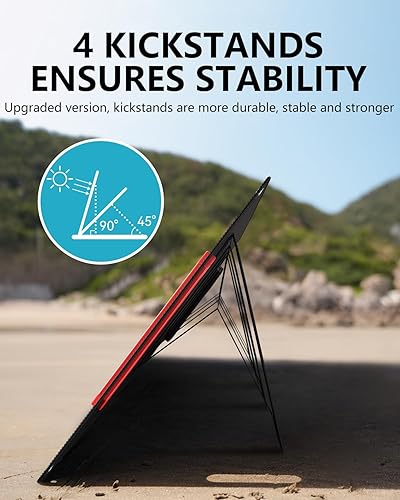 Miniatura 5 de ELECAENTA Panel solar portátil de 200 W para estación de energía, 25% de alta eficiencia, ultraligero con soportes, cargador solar ETFE plegable de