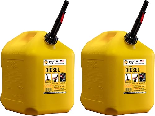 Midwest Can Company 8610 - Contenedor de combustible para latas diésel de 5 galones con sistema de seguridad de escudo de llama y apagado automático