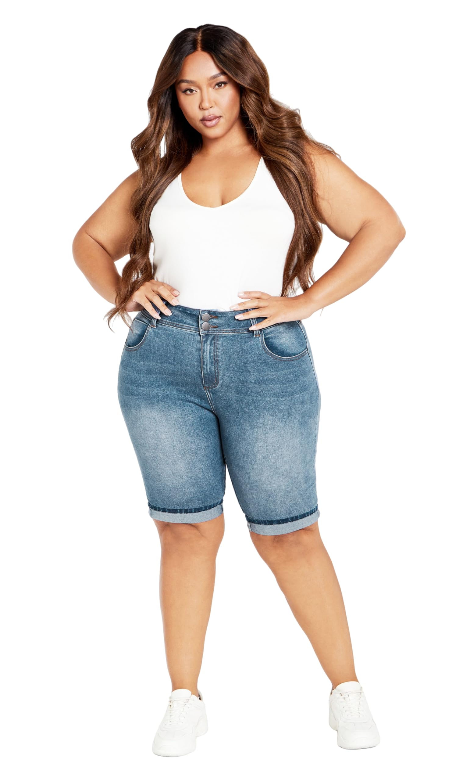 City Chic Women's Light Denim Plus Size Short - Killer Pins, 16 Plus