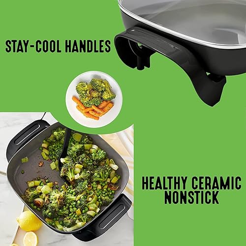 Miniatura 3 de Sartén eléctrica de cerámica antiadherente de 12 pulgadas con tapa de cristal control de temperatura ajustable 5 cuartos de galón