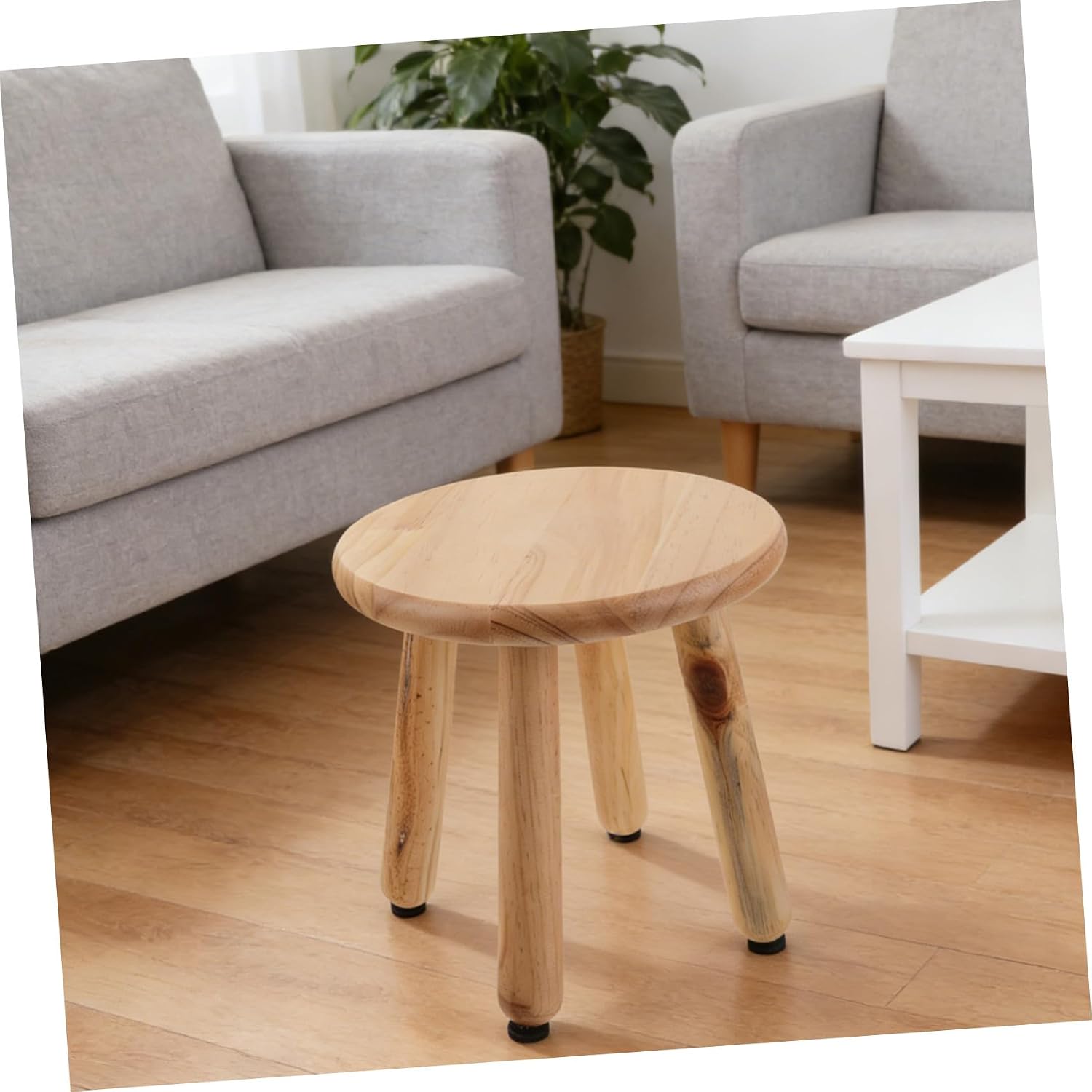 STAHAD Solid Wood Step Stool Round Small Four-Legged Stool for Kitchen Bathroom Bedroom Entryway