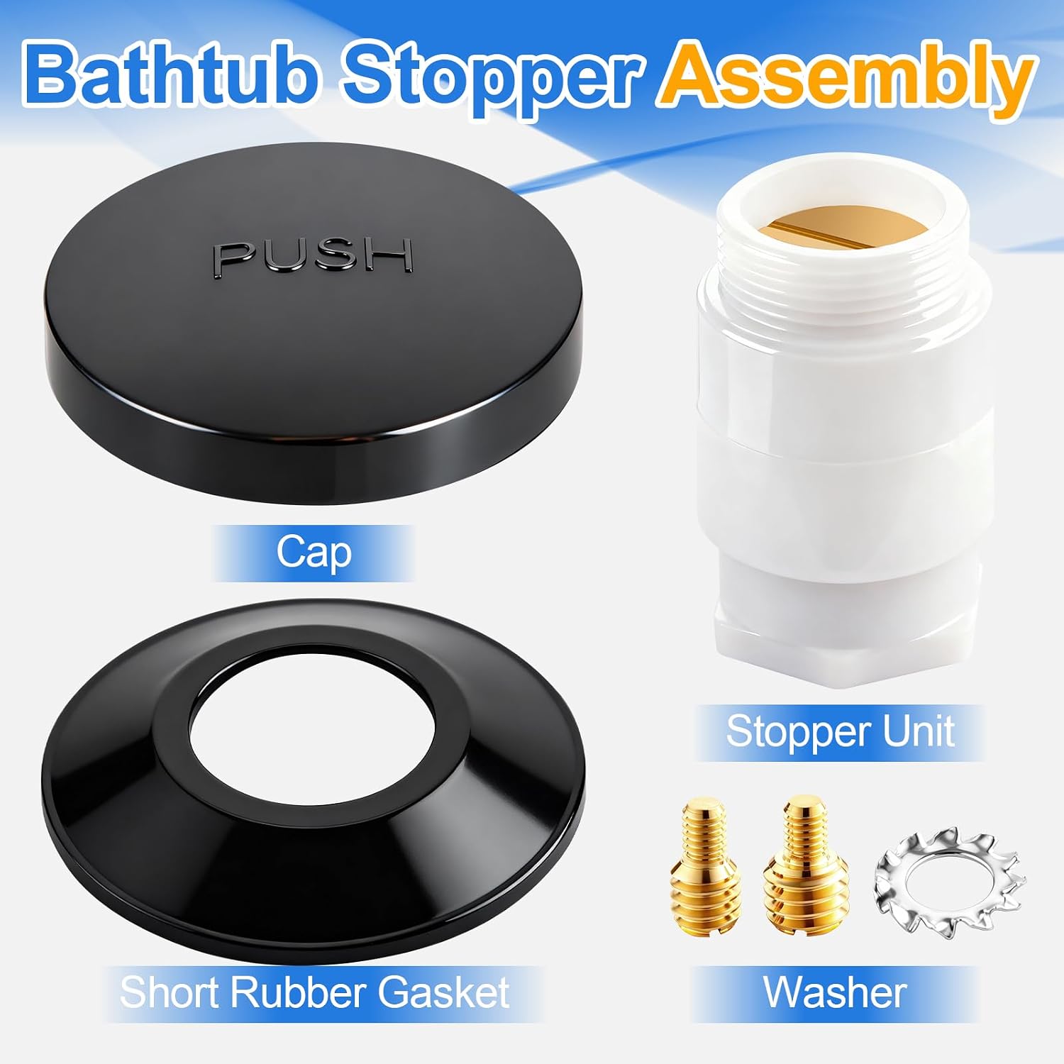 1 Sets Tub Stopper Bathtub Drain Stopper with 3/8'' and 5/16'' Thread Studs Adapter, Bathroom Tub Drain Stopper Compatible with K-1068204 (Matte Black Cover)