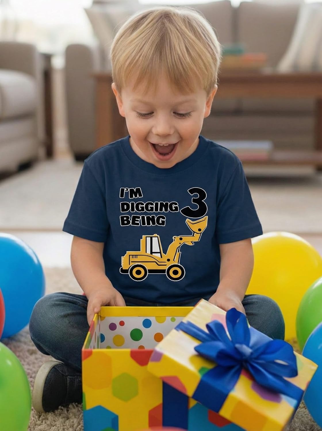 Tstars I'm Digging Being 3 Shirt - 3rd Birthday Outfit with Digger Truck - Construction Tee for Toddler Boys