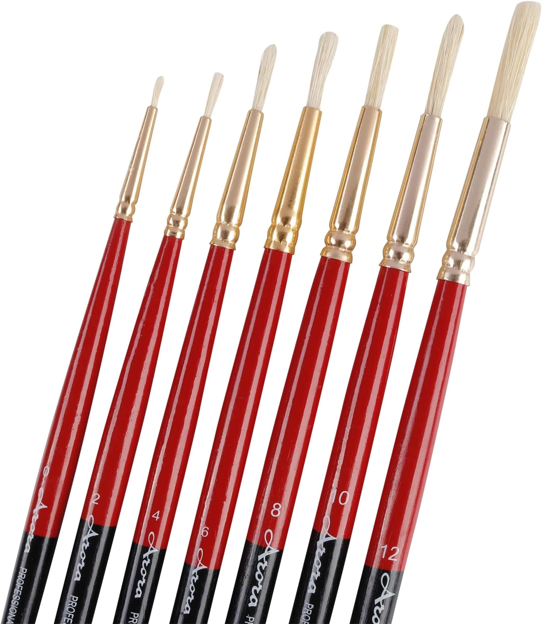 Hard White Hair Round Paintbrush Brush Set of 7 Piece for Oil and Acrylic Painting