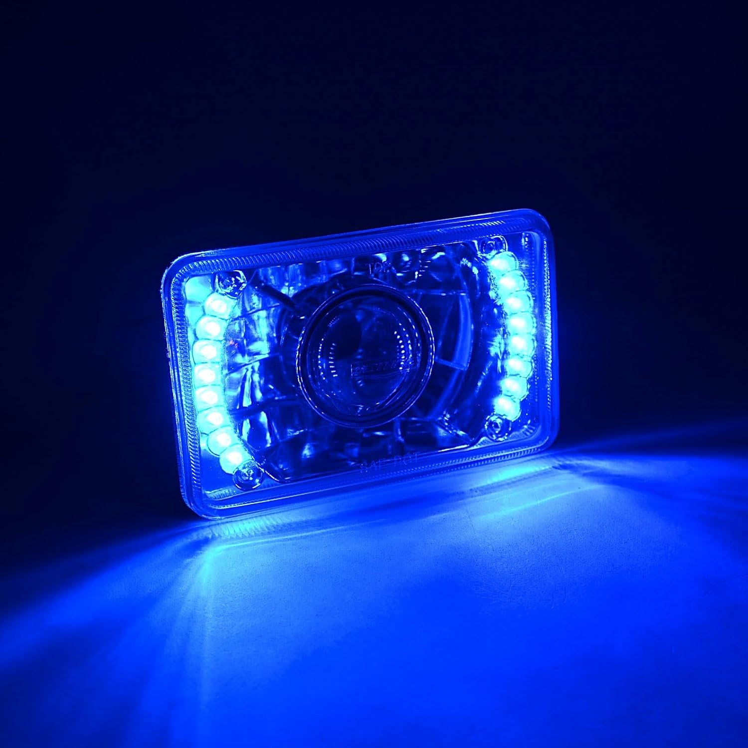 Octane Lighting 4X6 Blue Led Halo Projector Halogen Headlight Headlamp Bulbs Crystal Clear Set
