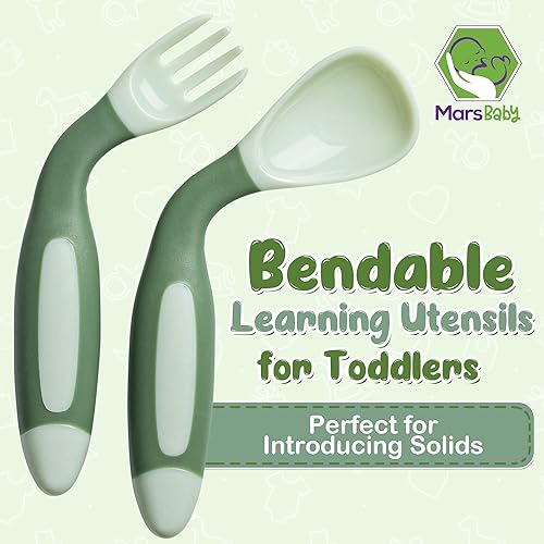 Miniatura 9 de Mars Baby Juego de cucharas de silicona para bebés para autoalimentarse, utensilios de aprendizaje flexibles para niños pequeños, perfectos para