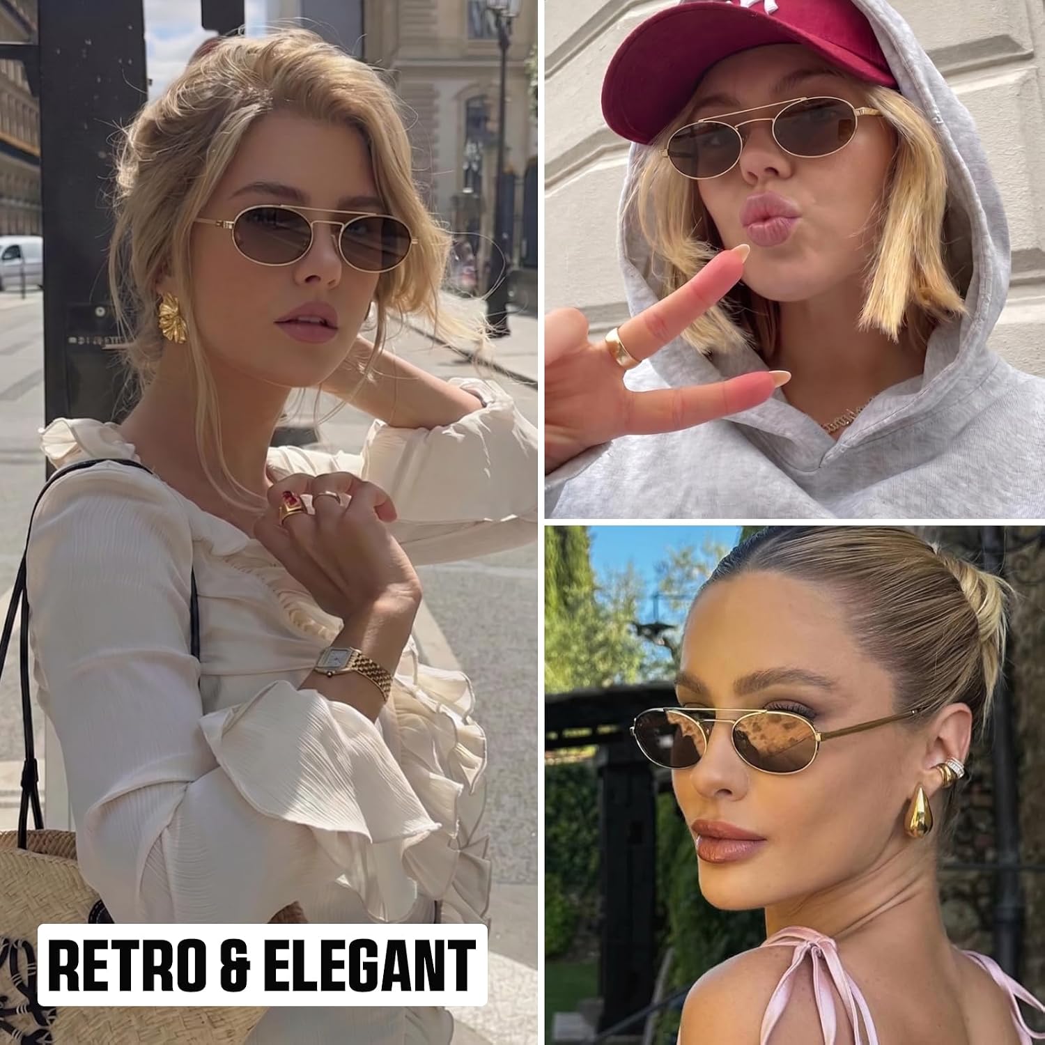 mosanana Trendy Oval Sunglasses for Women Retro Small 90s Metal Style MS52588