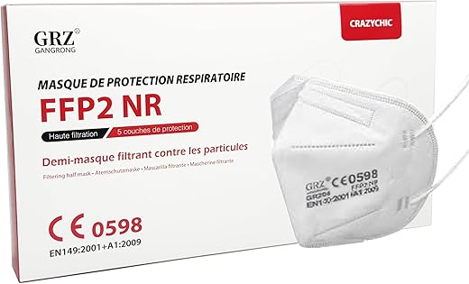 CRAZYCHIC - Mascarillas FFP2 Blancas Homologadas Certificadas CE EN149 - Mascarilla de Protección Respiratoria - Protectora Respirador Antipolvo - 5 Capas Alta Filtración