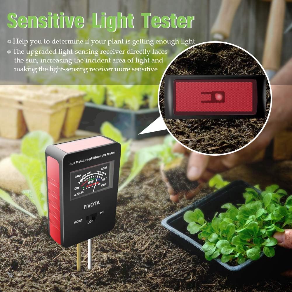 Fivota Soil pH Meter, FV03 Upgraded Large Screen Soil Moisture/Sunlight/pH Tester Backyard Soil Test kit, Reliable Gardening Soil Tool for Garden, Farm, Lawn Indoor & Outdoor Use : Patio, Lawn & Garden