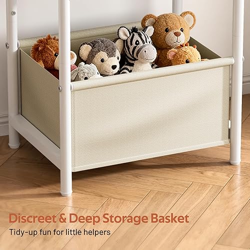 Miniatura 5 de MISSLO Mesa auxiliar de guardería para sala de estar con cesta de almacenamiento, mesas auxiliares pequeñas para espacios pequeños con mesa grande