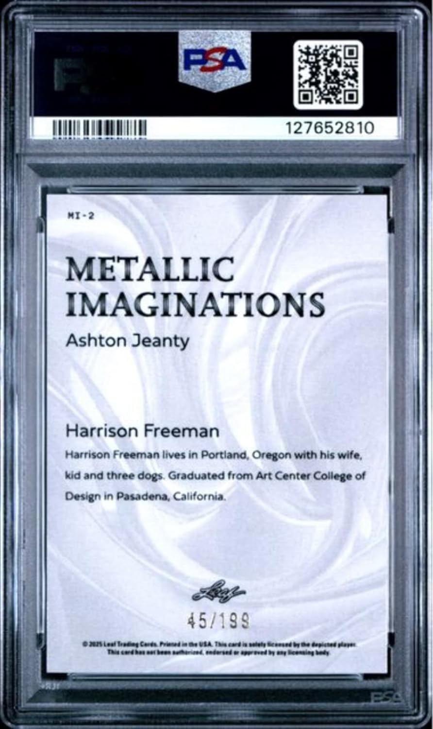 Graded 2025 Leaf Ashton Jeanty #MI2 Metallic Imaginations Series 2 Red /199 Rookie RC Football Card PSA 10 Gem Mint