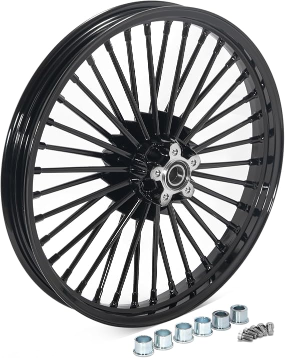 TOFR 21x2.15 Front Rim Wheel 36 Fat Spokes Tubeless For Harley Heritage Softail, Deluxe, Springer Classic, Fat Boy, Deuce, Softail Standard, Custom, Night Train Gloss Black